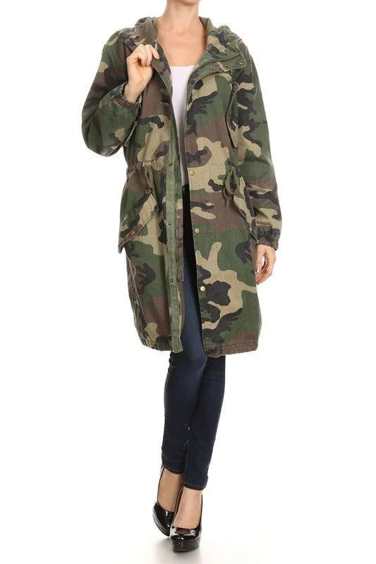 Plus size women's street style topsTHE MYSTYLEMODE CAMO CUSTOM HOODED OVERSIZED JACKET