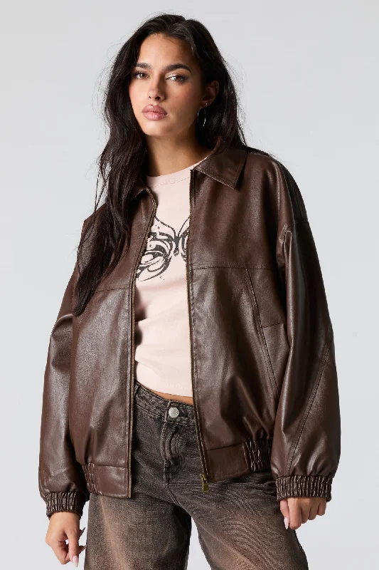 Women's long sleeve topsOversized Faux Leather Jacket