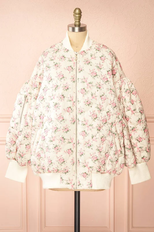 Plus size women's chiffon topsRheane | Oversized Quilted Floral Jacket