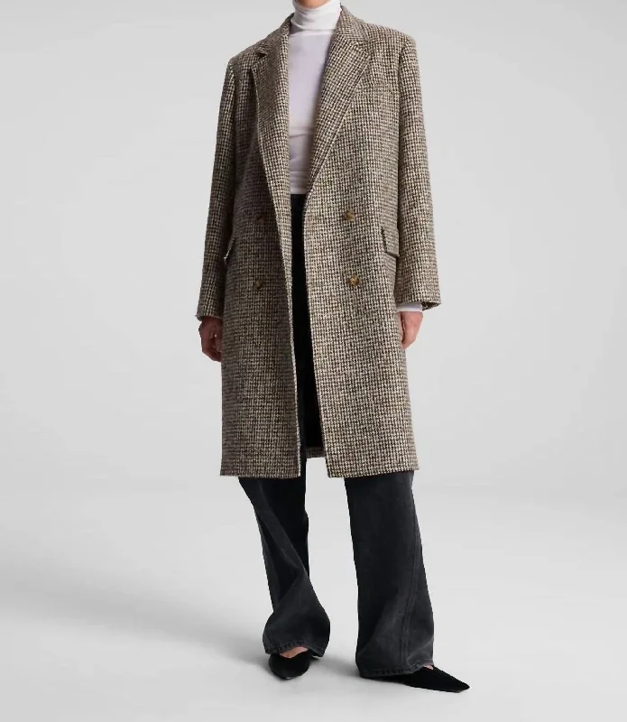 Plus Large women's linen topsTanner Oversized Tweed Houndstooth Coat In Cream/brown