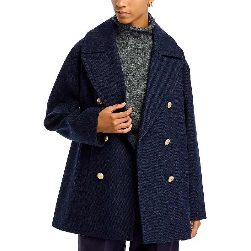 Plus size women's knitted topsWomens Double Breasted Oversized Pea Coat